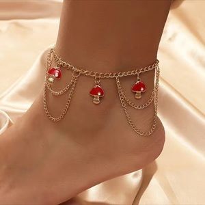 Gold Plated Multi Layer Summer Anklet Ankle Bracelet Mushrooms